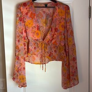 Floral Pink and Orange Women's Top